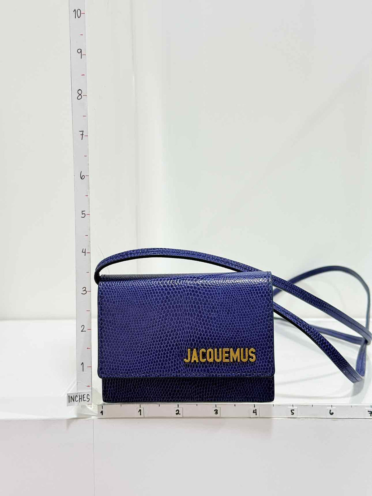 JACQUEMUS Mini Le Bello Blue Lizard Embossed Crossbody
