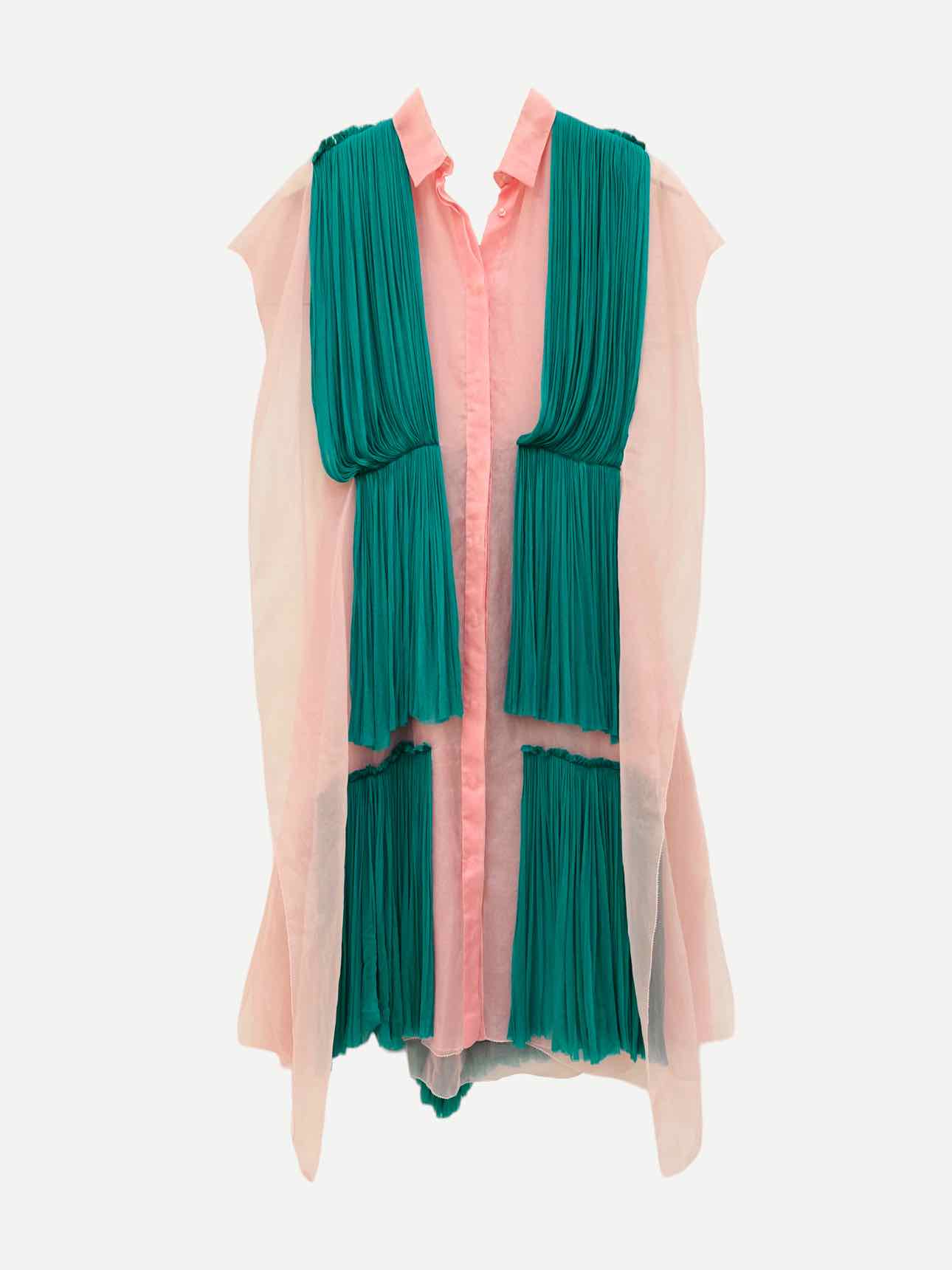 DELPOZO Tulle Green & Pink Knee Length Dress