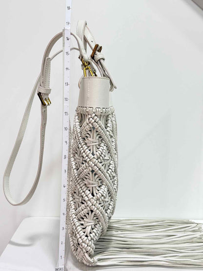 TORY BURCH Macrame Fringe Off-white Woven Crossbody
