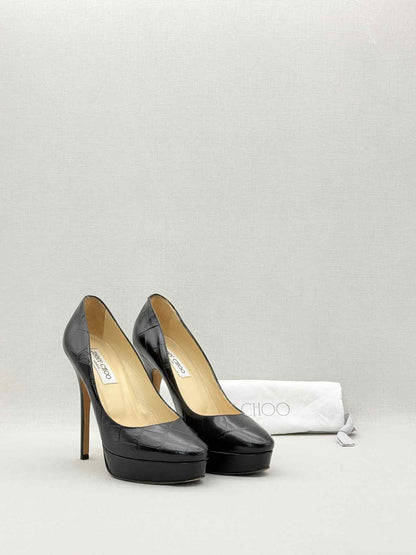 JIMMY CHOO Black Croc Embossed Size EU 39 Pumps