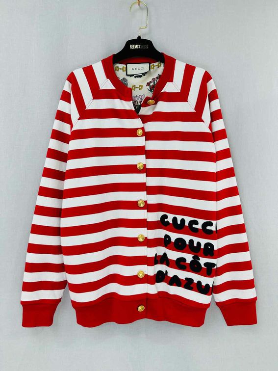 GUCCI Red & White Striped Size Small Cardigan