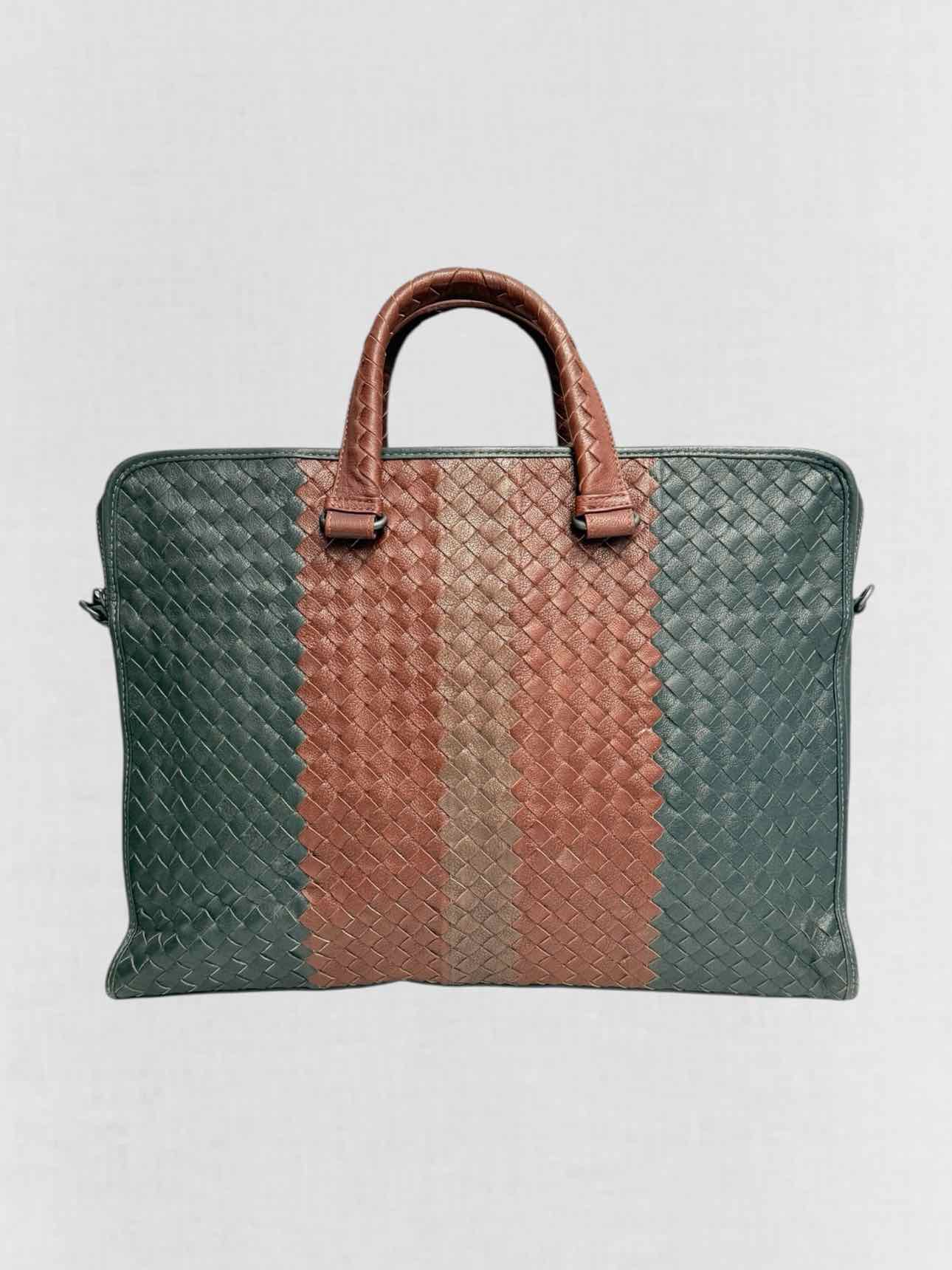 BOTTEGA VENETA Burgundy & Green Latticing Laptop Bag