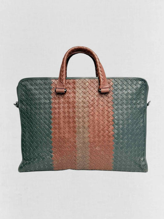 BOTTEGA VENETA Burgundy & Green Latticing Laptop Bag