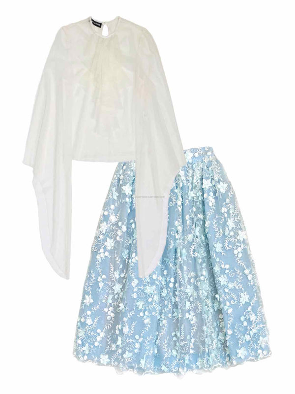 LANA MUELLER White & Blue Size Small Top & Skirt Outfit