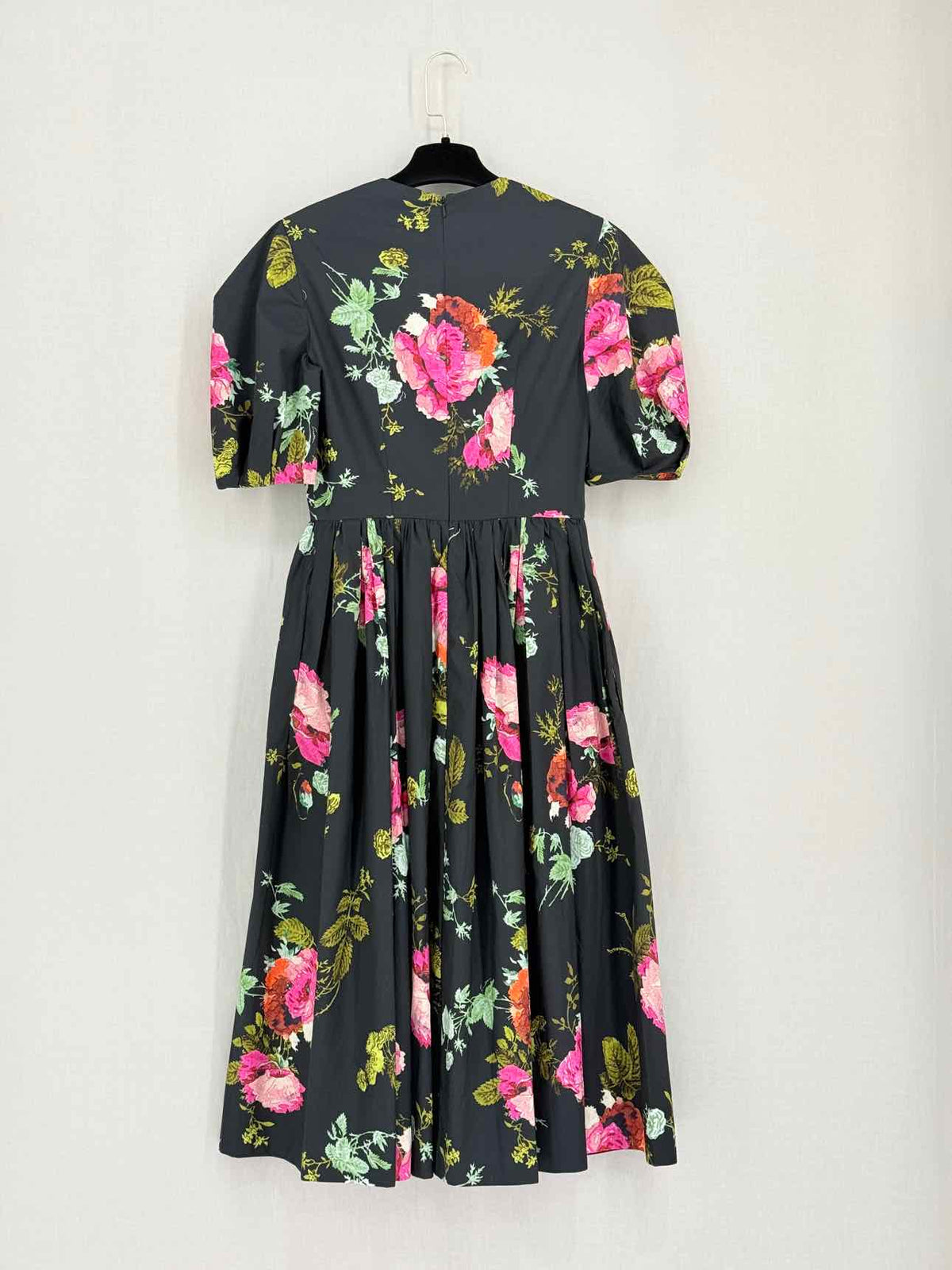 ERDEM Faille Black Multicolor Floral Midi Dress