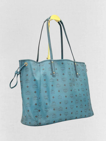 MCM Visetos Revesible Shopper Blue & Black Tote Bag