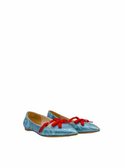 MIU MIU Metallic Blue Ballet Flats