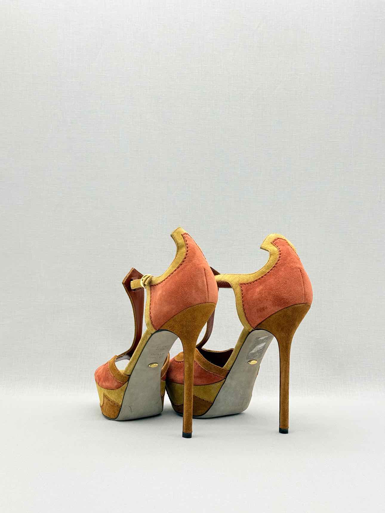 SERGIO ROSSI Tan & Orange Size EU 39.5 Platform Sandals