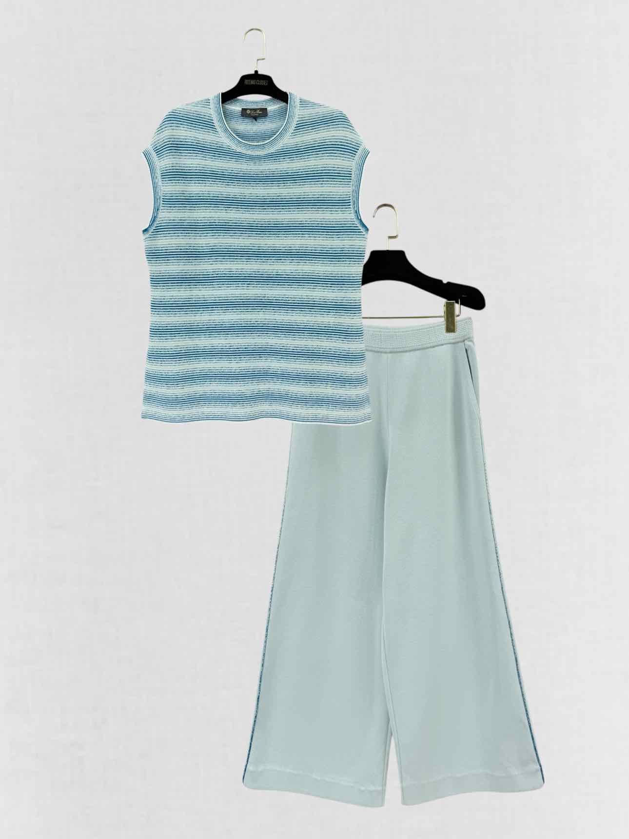 LORO PIANA Knitted Blue Size US 6/8 Top & Pants Outfit