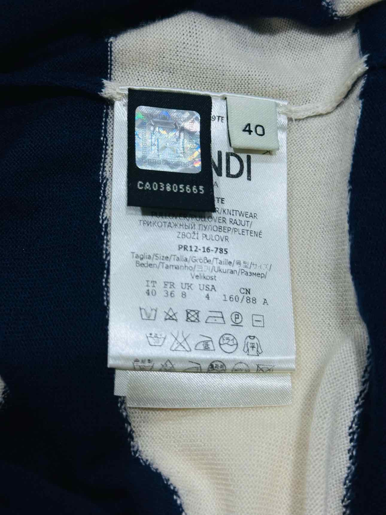 FENDI Fitted Blue & Cream Striped Size US 4 Sweater