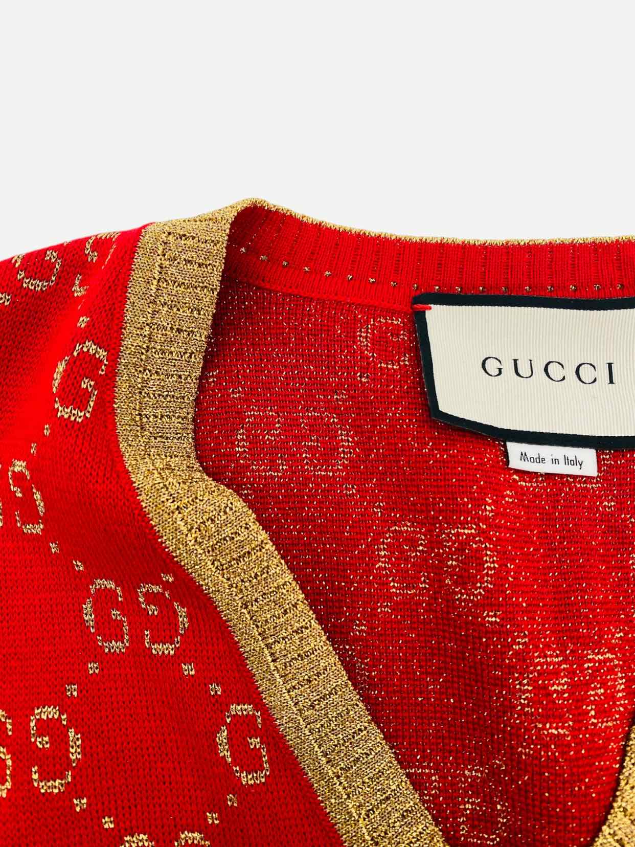 GUCCI Red & Gold GG Jacquard Knit Jumper