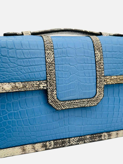 ODEEM Blue w/ white Croc Embossed Top Handle