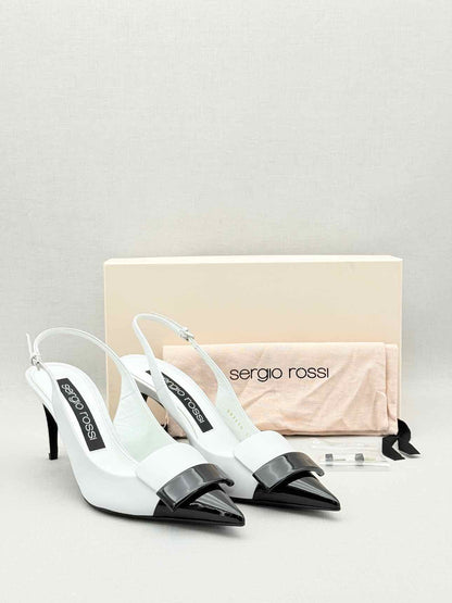 SERGIO ROSSI White & Black Size EU 39 Slingbacks