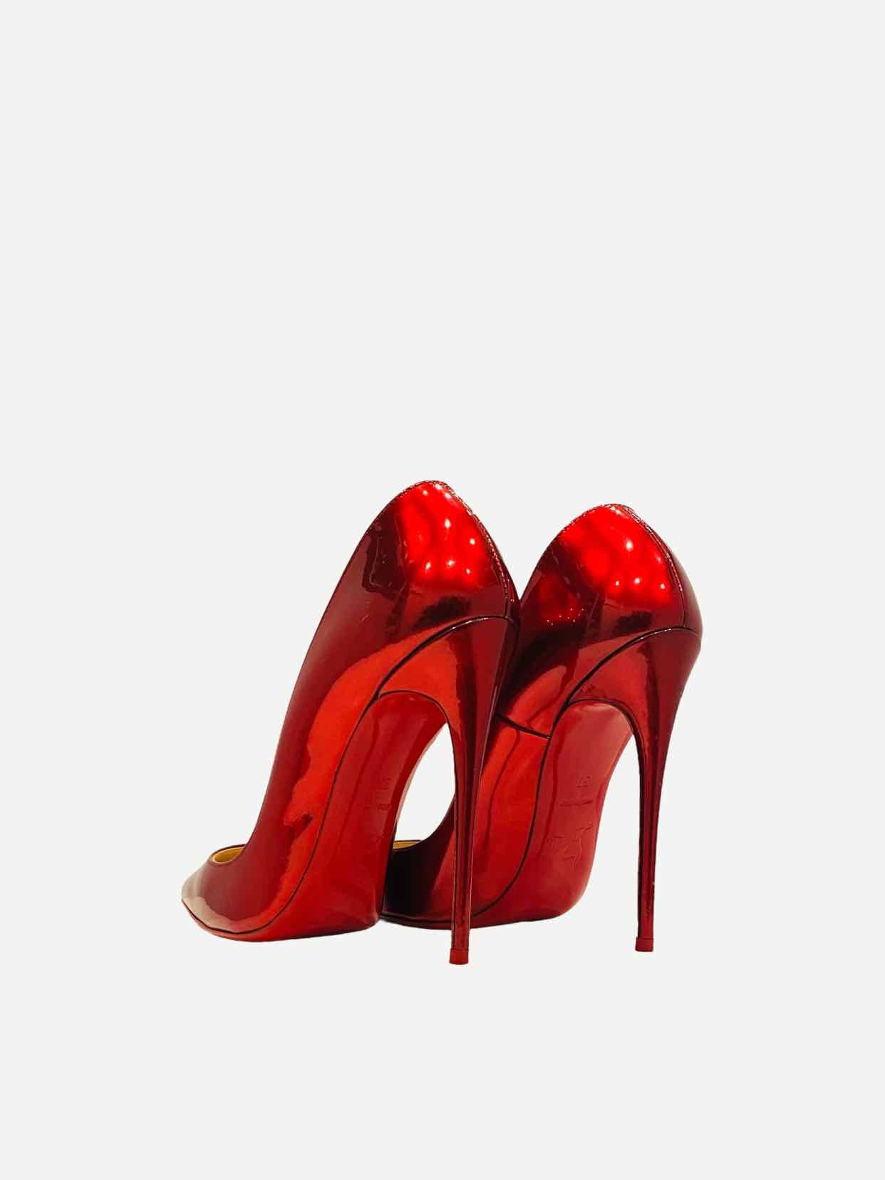 Pre - loved CHRISTIAN LOUBOUTIN Pointed Toe Metallic Red Pumps at Reems Closet