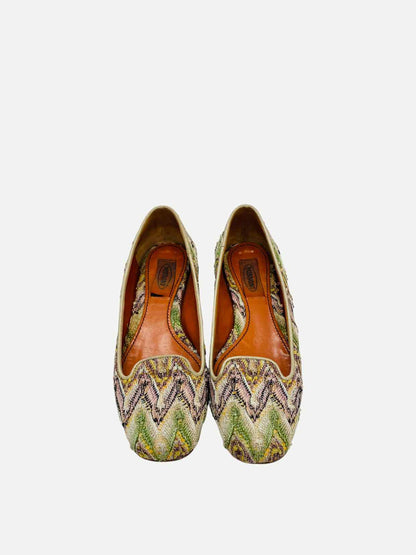 MISSONI Knit Gold Multicolor Zigzag Ballet Flats 38