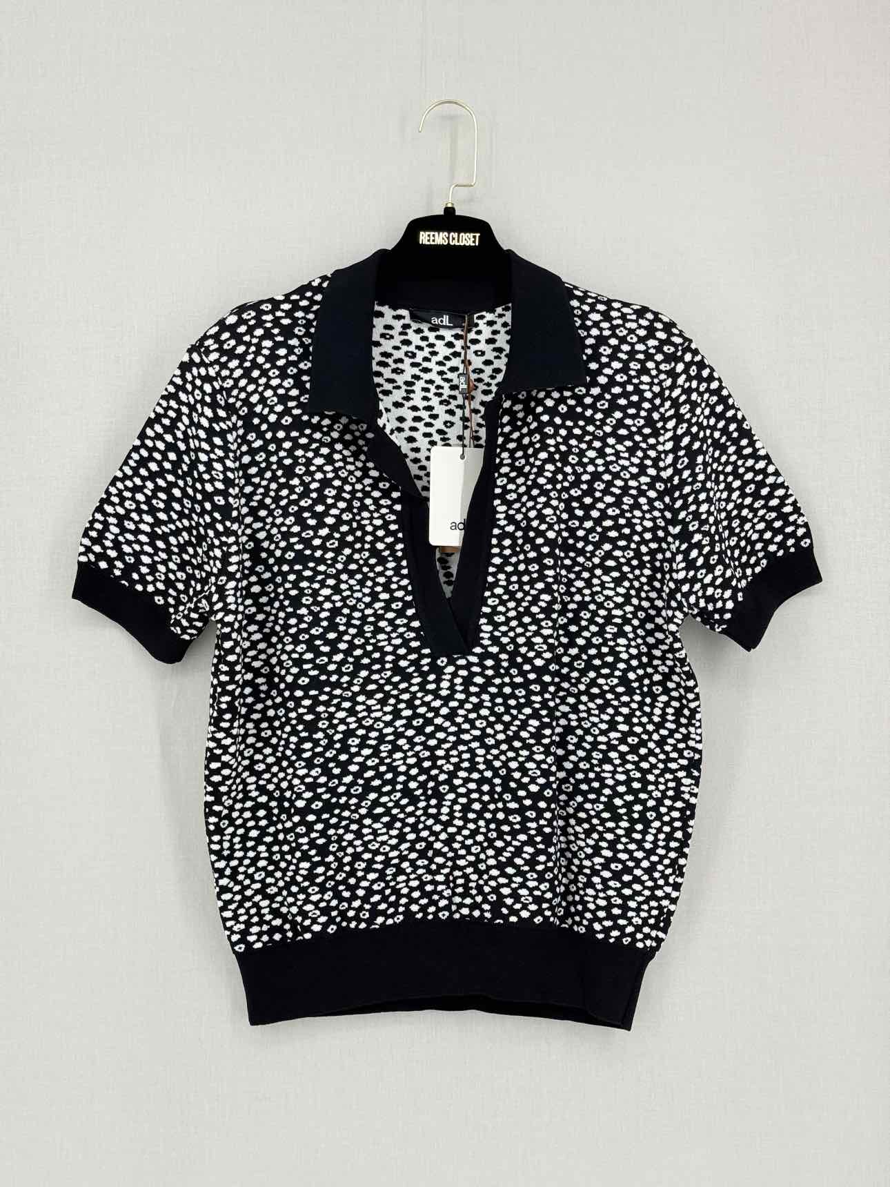 ADL Knitted Black & White Print Size XLarge Polo Shirt