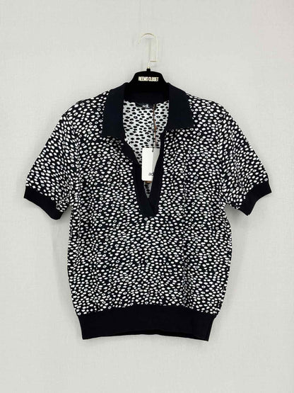 ADL Knitted Black & White Print Size XLarge Polo Shirt