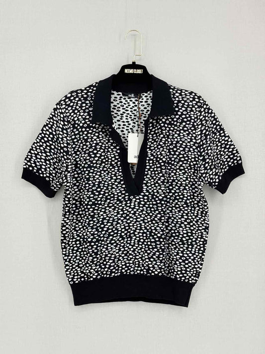 ADL Knitted Black & White Print Size XLarge Polo Shirt