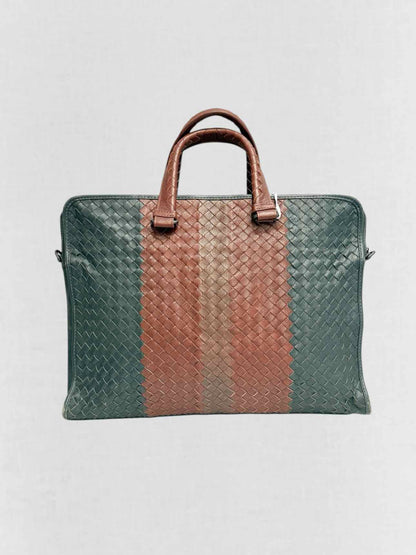 BOTTEGA VENETA Burgundy & Green Latticing Laptop Bag