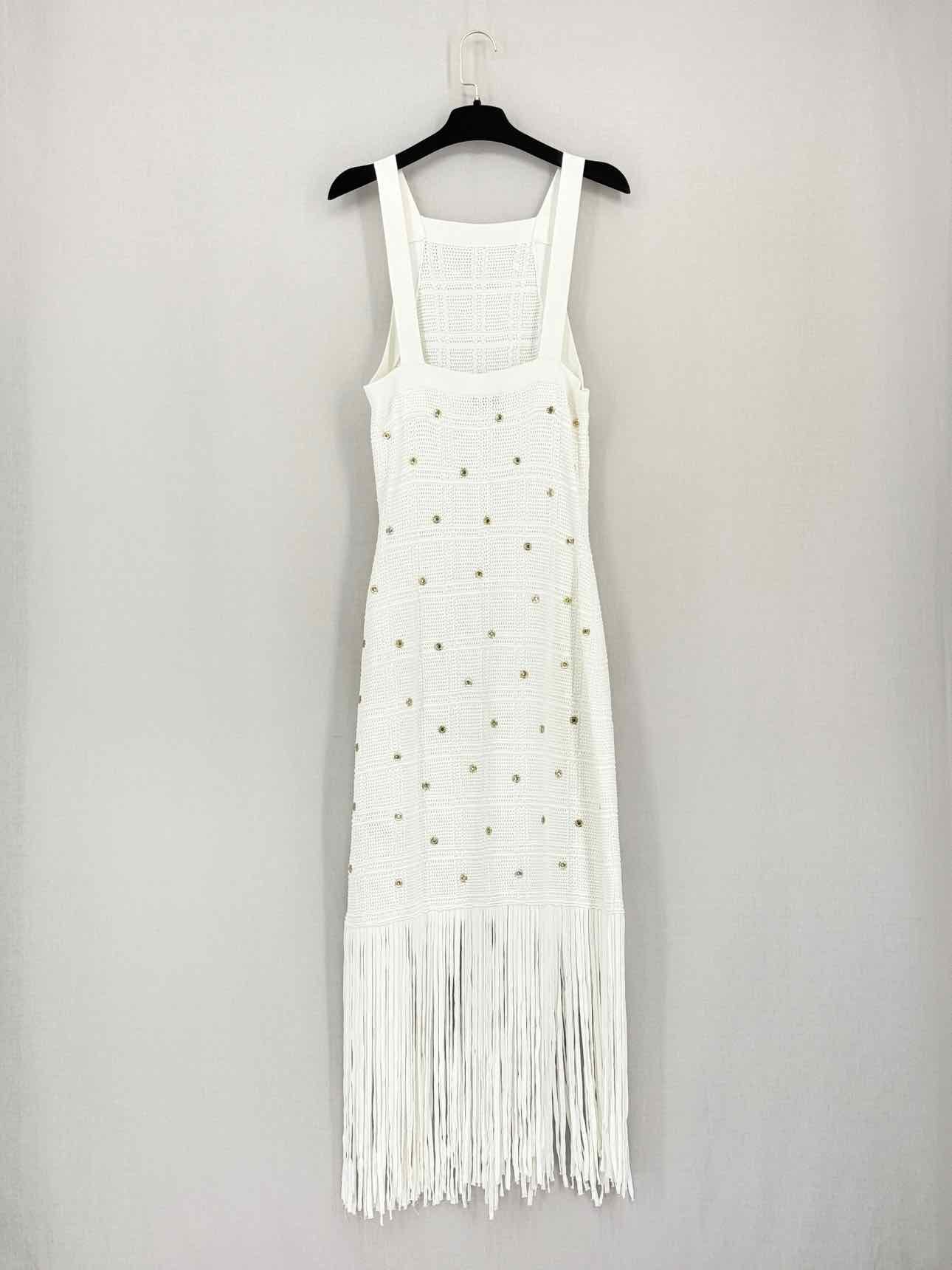 SANDRO Pocca White Fringed Size Small Midi Dress