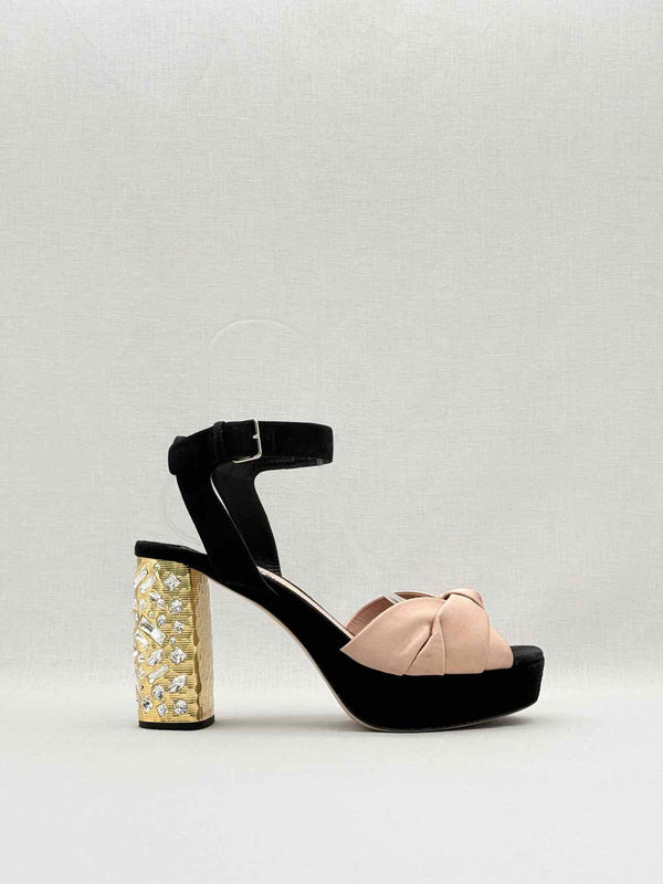 MIU MIU Black & Old Rose Size EU 40.5 Heeled Sandals