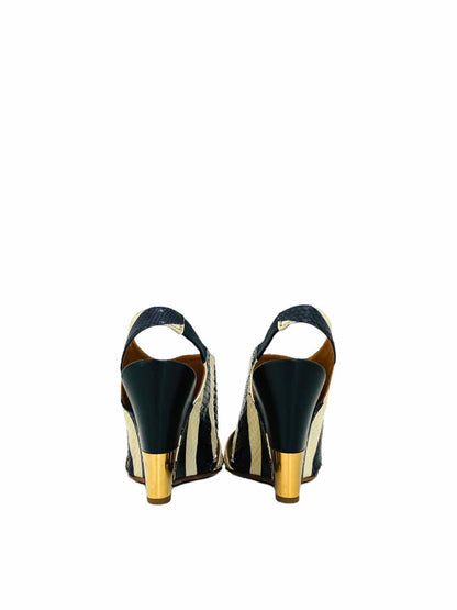 CHLOE Cream & Black Striped Size EU 34 Wedges