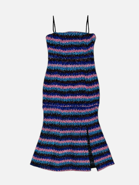 ELLIATT Bodycon Blue Multicolor Striped Midi Dress