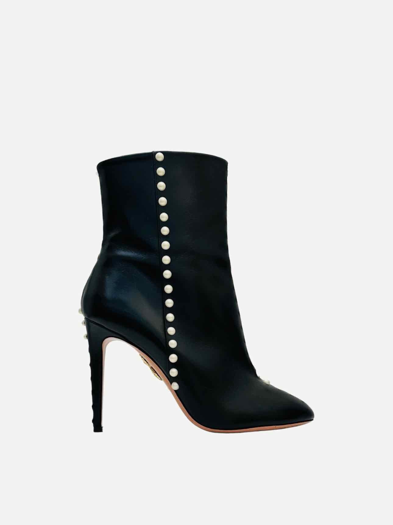 AQUAZZURA Studded Follie Black Ankle Boots 41