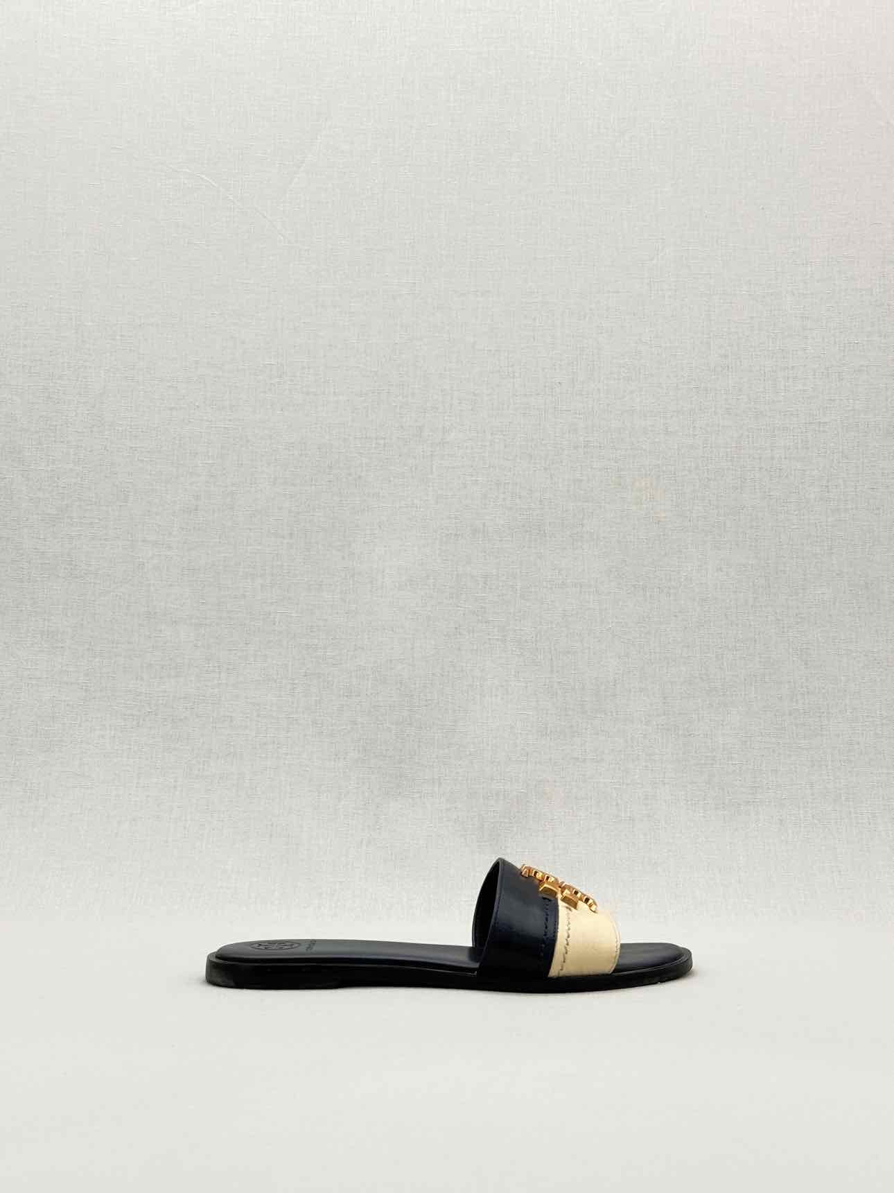 TORY BURCH Navy Blue & Beige Size EU 36 Flats