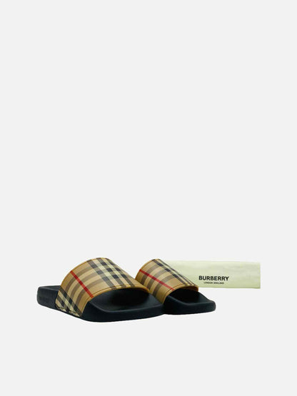 BURBERRY Beige Check Slides 36