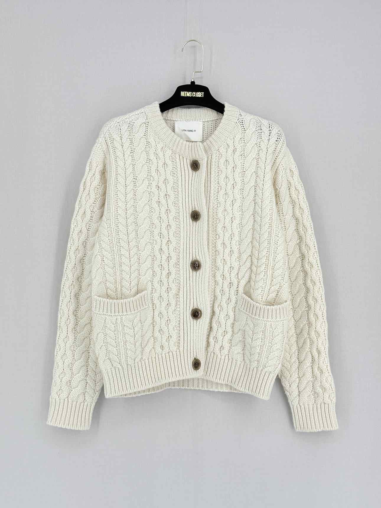 LISA YANG White Cable Knit Size Small/Medium Cardigan