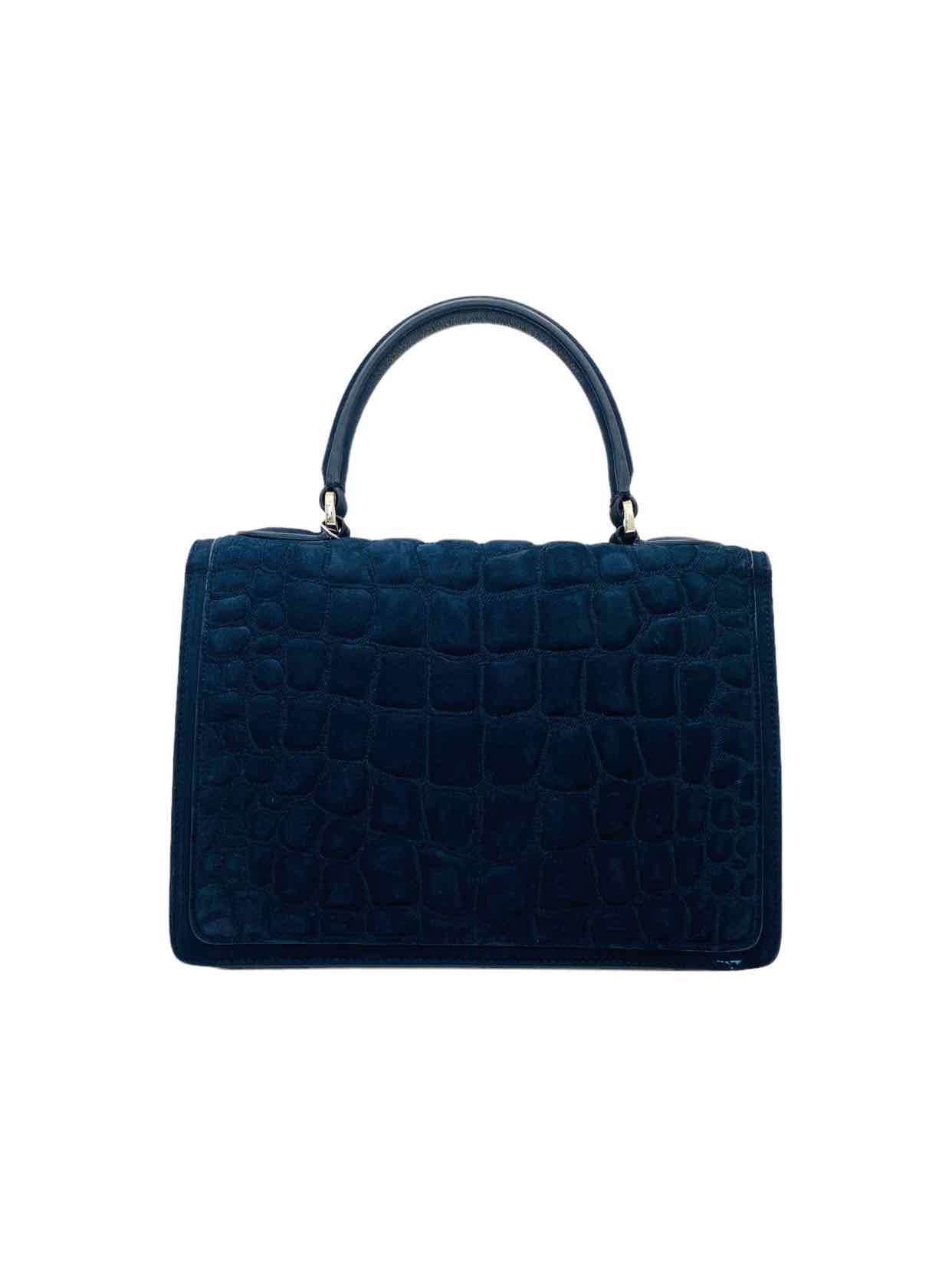 ASPREY Suede Navy Blue Quilted Top Handle