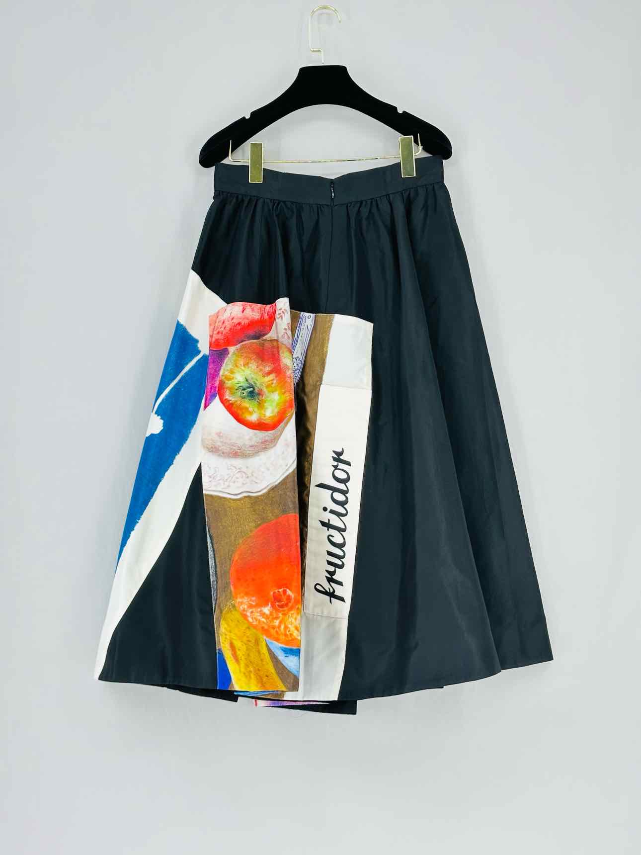 PRADA Silk-faille Black Multicolor Size US 6 Midi Skirt