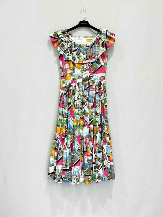 DOLCE & GABBANA White Multicolor Size US 8 Midi Dress