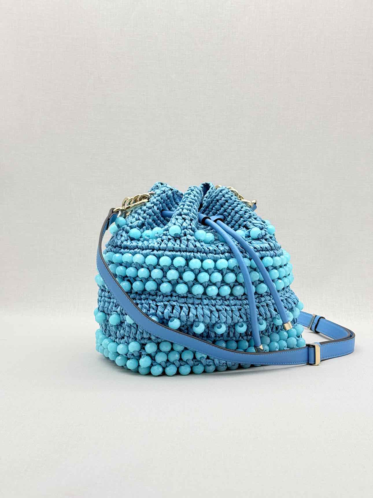 JIMMY CHOO Bon Bon Blue Bucket Bag
