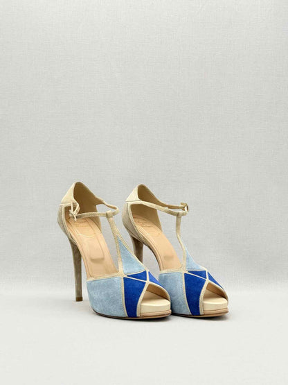 ROGER VIVIER Blue & Beige Size EU 39 Platform Sandals