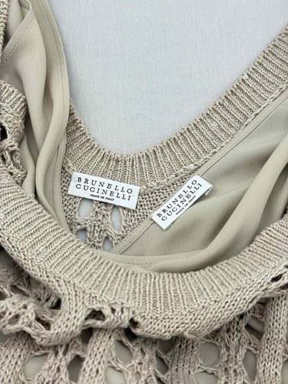 BRUNELLO CUCINELLI Beige Eyelet Size Medium Midi Dress