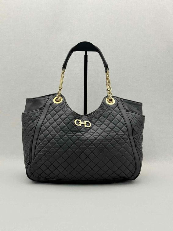 SALVATORE FERRAGAMO Betulla Chain Black Tote Bag
