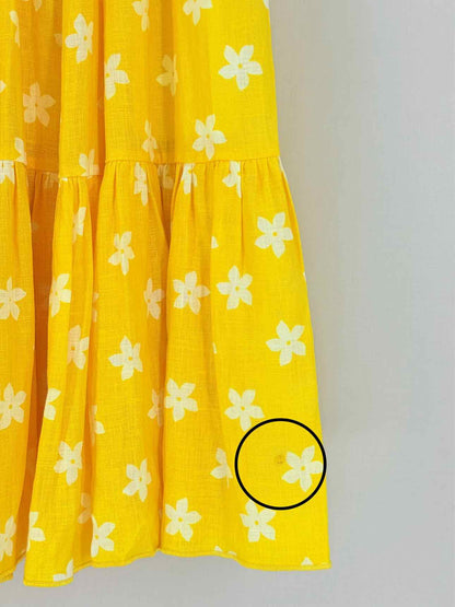 GUL HURGEL Tiered Yellow & White Size Small Midi Dress