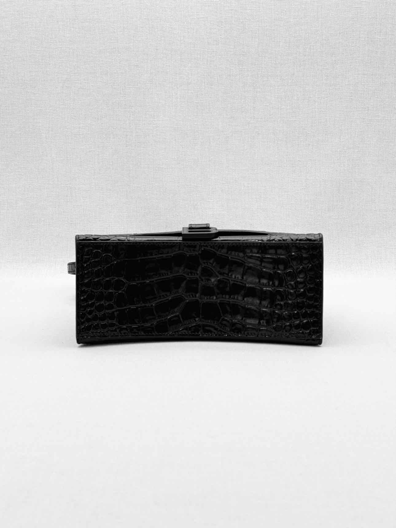 BALENCIAGA Hourglass Black Croc Embossed Top Handle