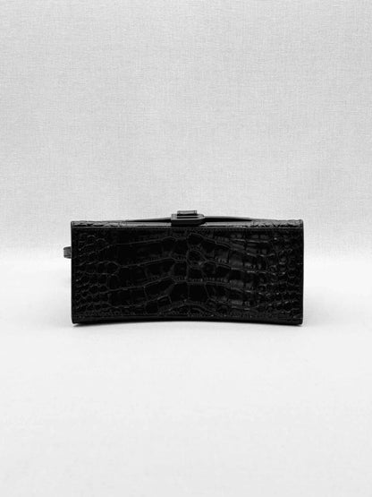 BALENCIAGA Hourglass Black Croc Embossed Top Handle