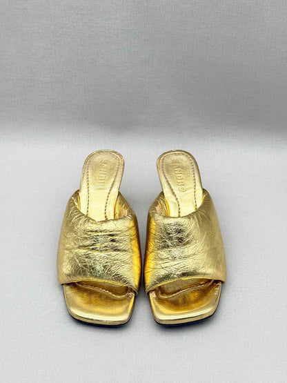 SANDRO Spool Heel Metallic Gold Size EU 39 Mules