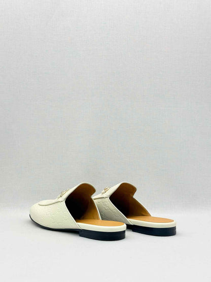 GUCCI Horsebit White GG Embossed Size EU 37.5 Mules