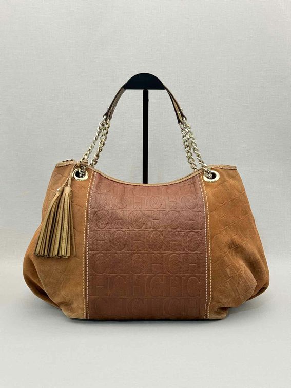 CAROLINA HERRERA Signature Brown Monogram Shoulder Bag
