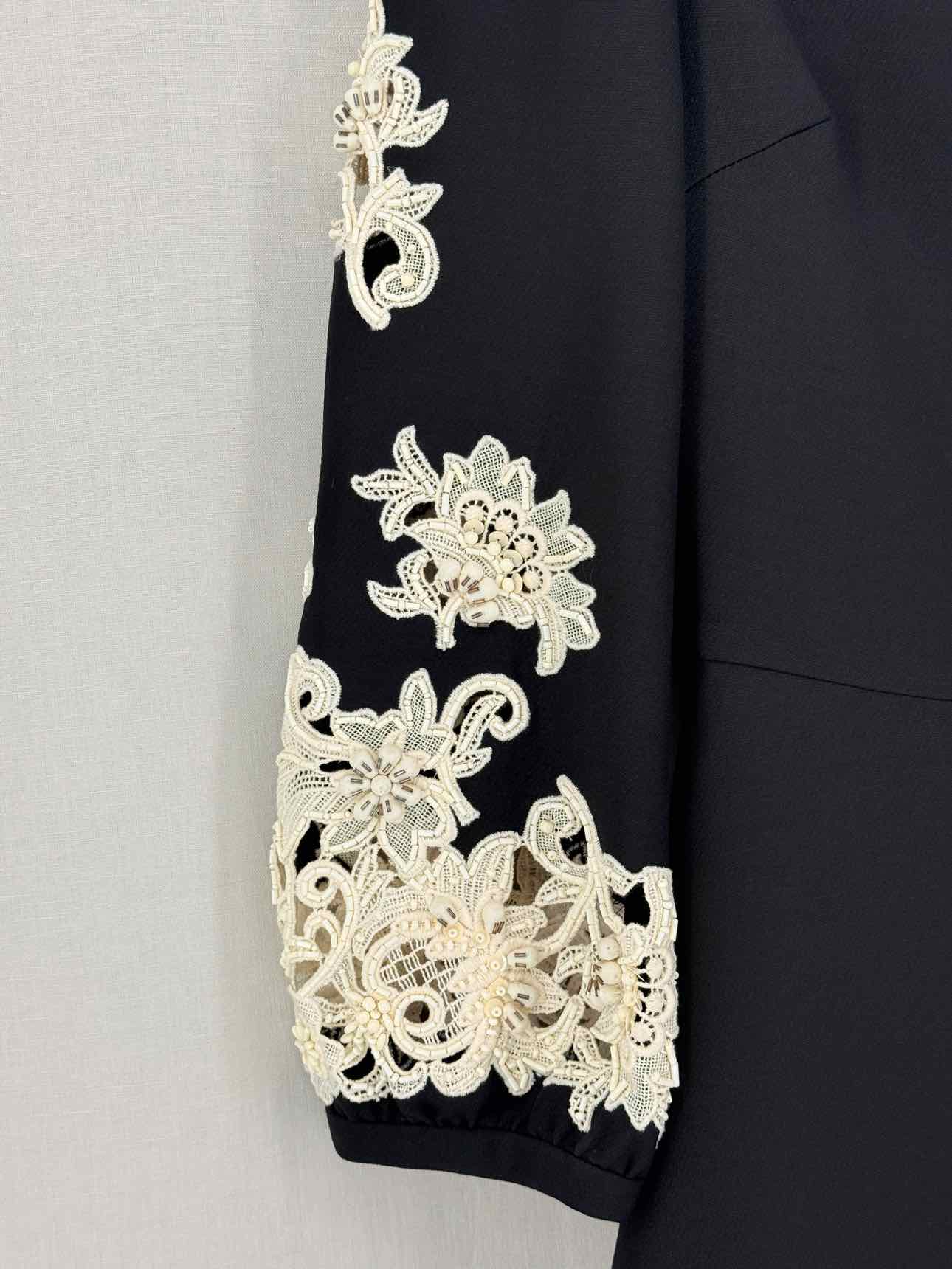 VALENTINO Black w/ Cream Eyelet Size US 0 Midi Dress