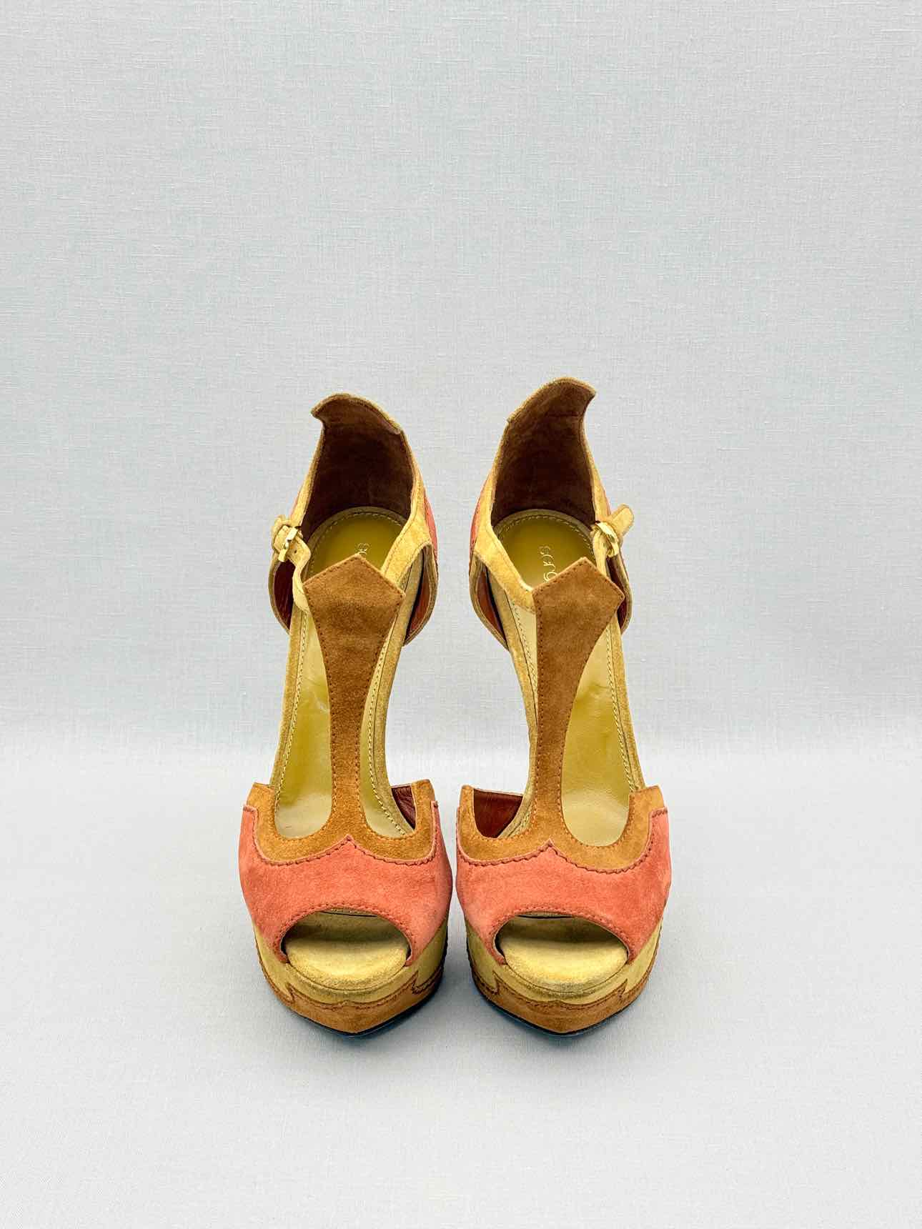 SERGIO ROSSI Tan & Orange Size EU 39.5 Platform Sandals