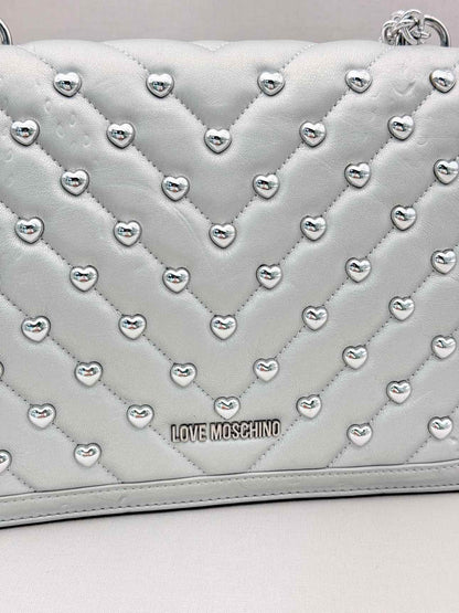 LOVE MOSCHINO Metallic Silver Quilted Shoulder Bag