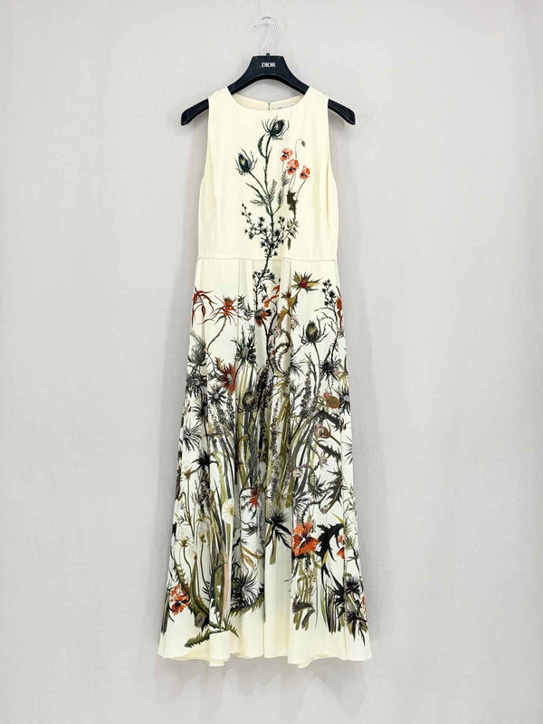 CHRISTIAN DIOR Beige Multicolor Size US 6 Midi Dress