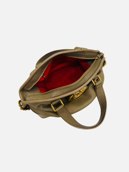 DOLCE & GABBANA Baroque Logo Olive Green Satchel