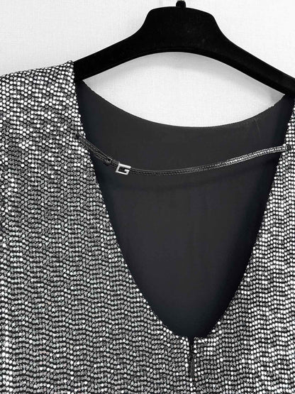 GUCCI Silver & Black Size XSmall Long Dress